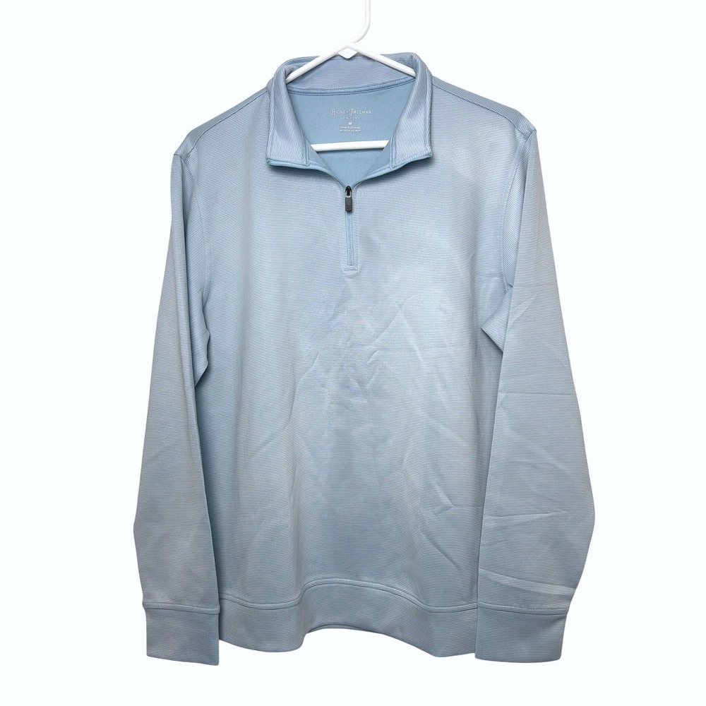 Hickey Freeman Men's M Performance Quarter Zip Pullover Blue White Stripe‎ Golf